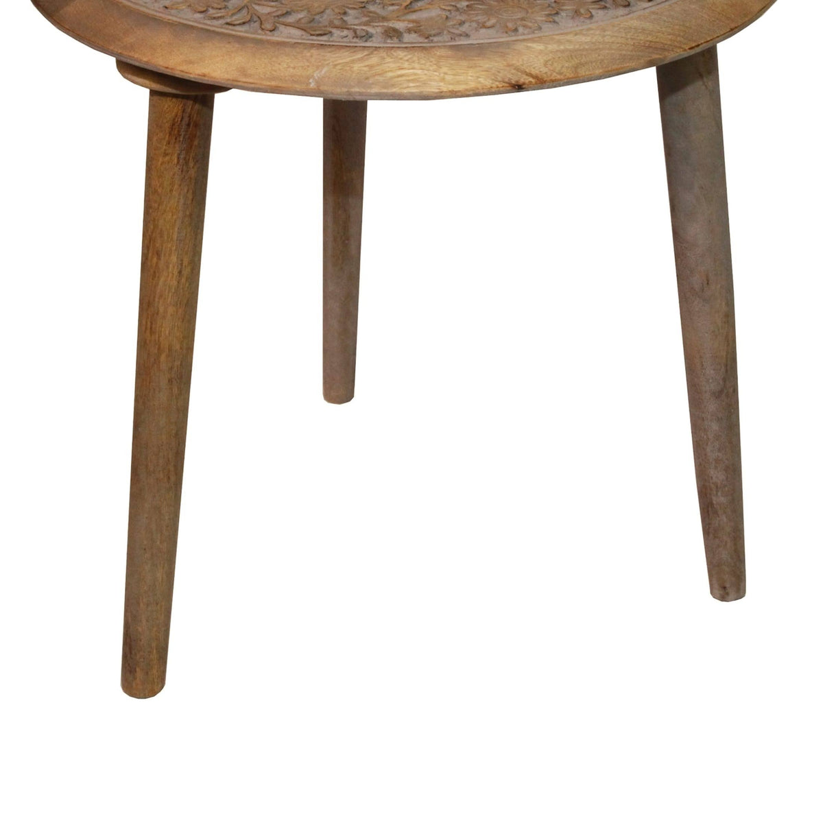 Brown Wooden Accent Table with Floral Engraving J71688