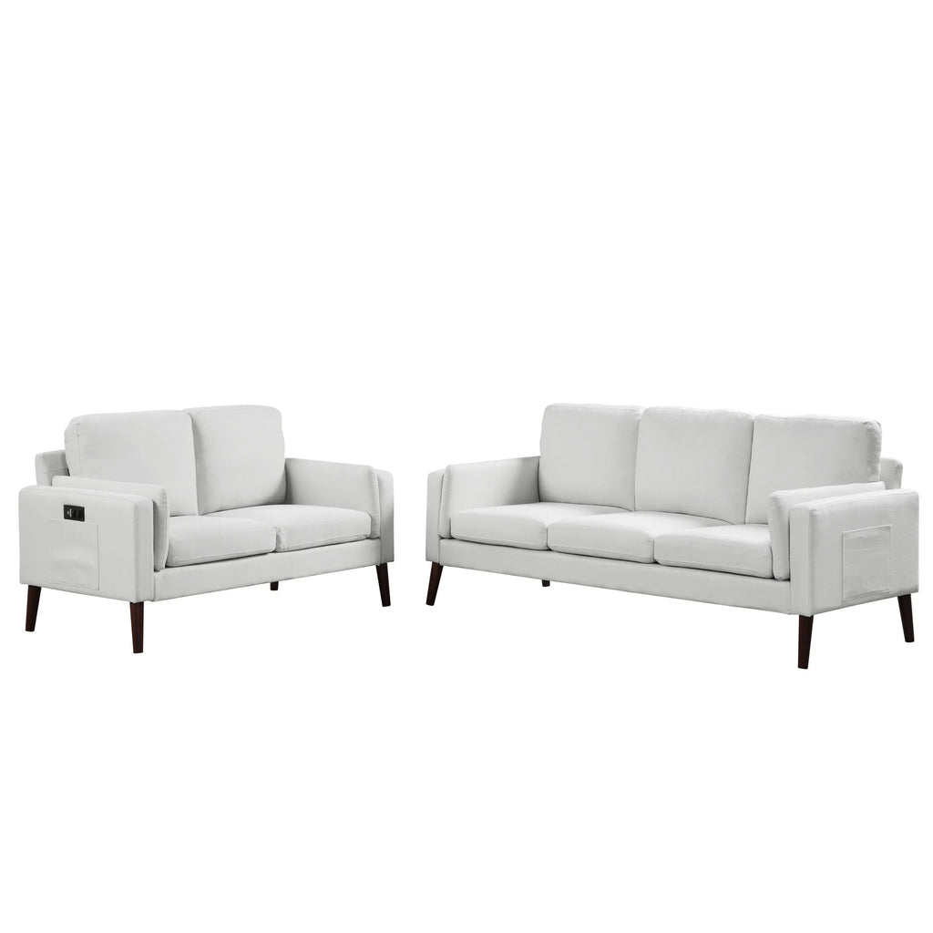 Gray Upholstery Sofa with Side Pocket and USB Power V670047