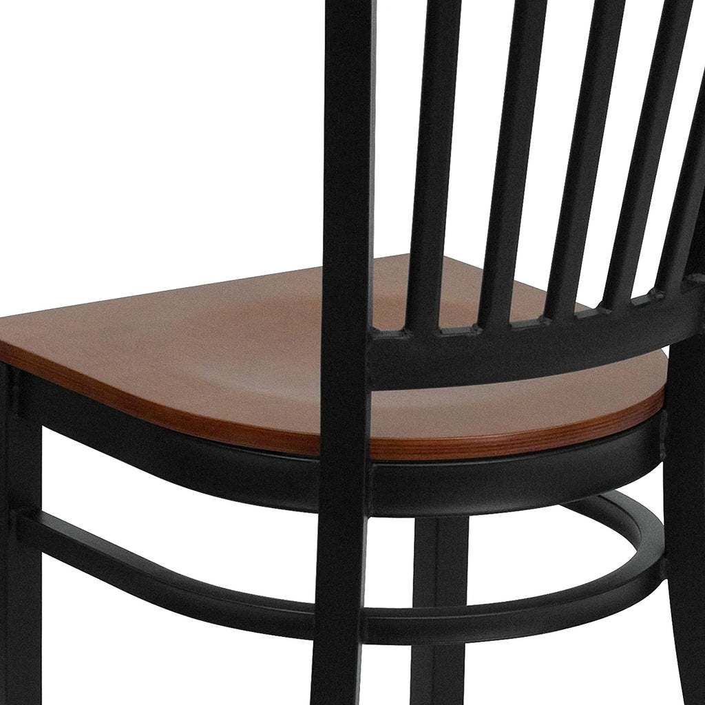 Black Vertical Back Metal Restaurant Chair with Cherry Wood Seat D288730