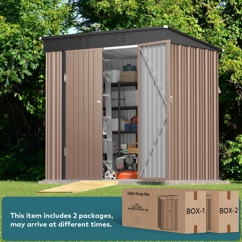 Light Brown Outdoor Storage Shed with Lockable Doors R92069