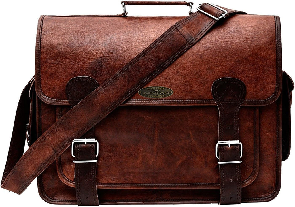 Brown Leather Messenger Bag 18 Inch Cross Body Laptop Briefcase N65765