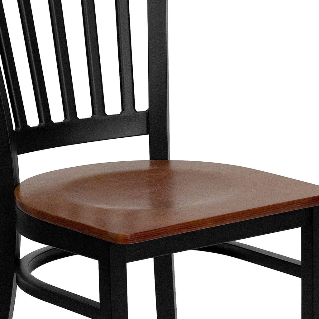 Black Vertical Back Metal Restaurant Chair with Cherry Wood Seat D288730