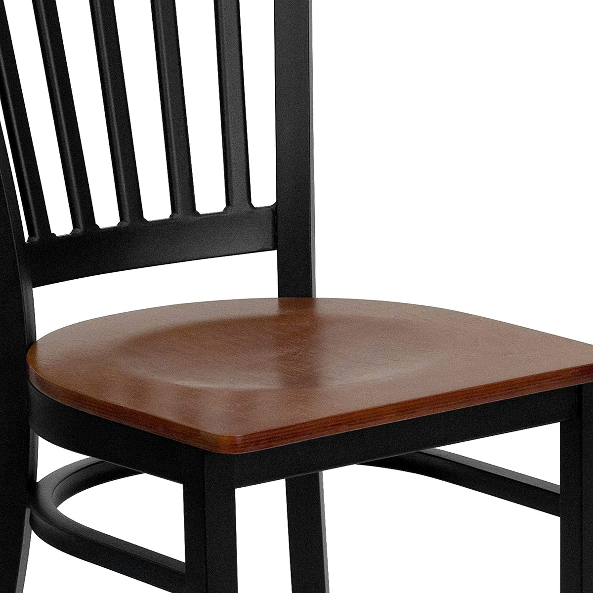 Black Vertical Back Metal Restaurant Chair with Cherry Wood Seat D288730