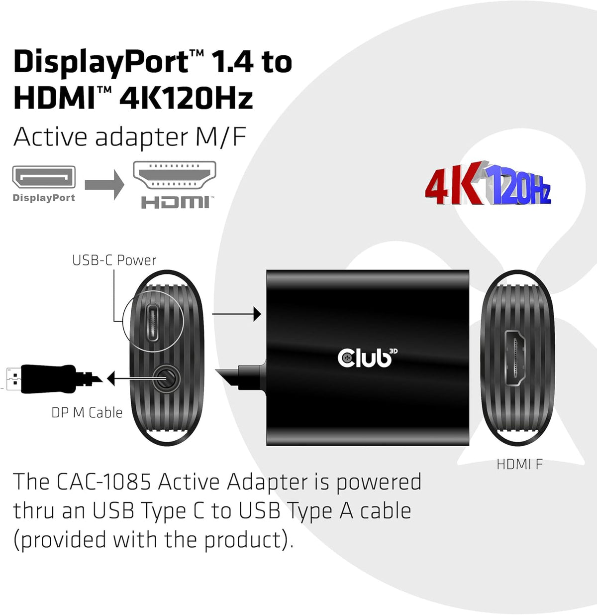 DisplayPort 1.4 to HDMI 4K 120Hz HDR Active Adapter I966535