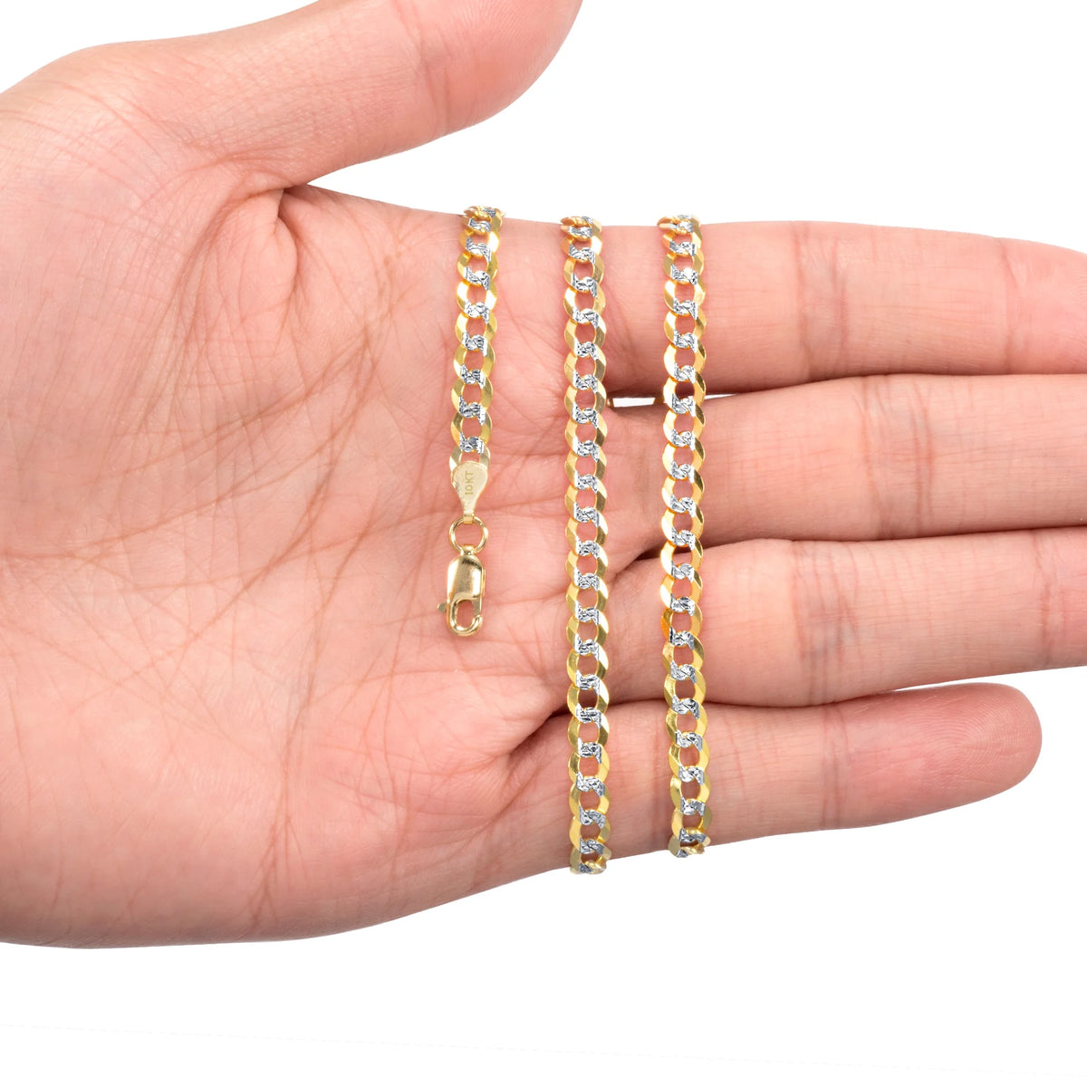 10k Yellow Gold Solid 5mm Cuban Chain Diamond Cut Pave Two Tone Bracelet N159721