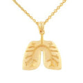 14K Yellow Gold Human Lungs Anatomy Pendant Necklace with 22" chain K390