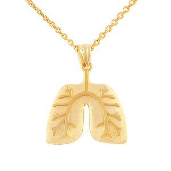 14K Yellow Gold Human Lungs Anatomy Pendant Necklace with 22" chain K390