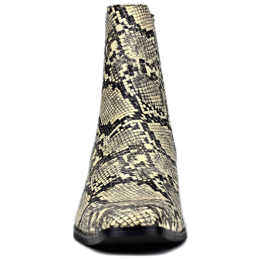 Beige Chelsea Snake Prints Leather Slip-On Dress Boots X262