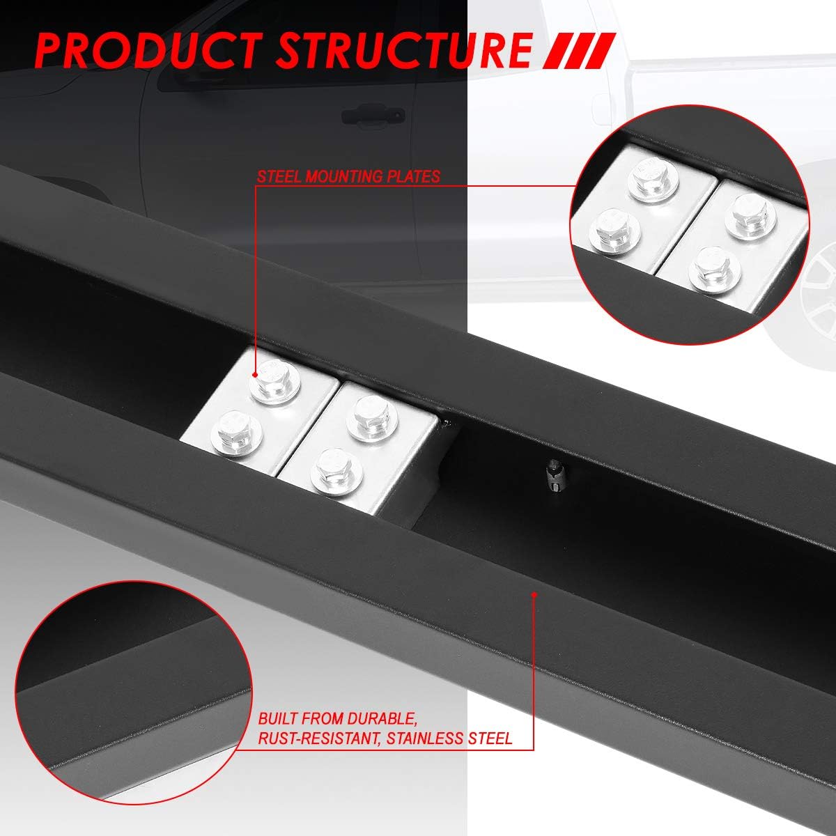 5.5 Inches Stainless Steel Black Powdercoated Side Step Nerf Bar Running Boards C8034