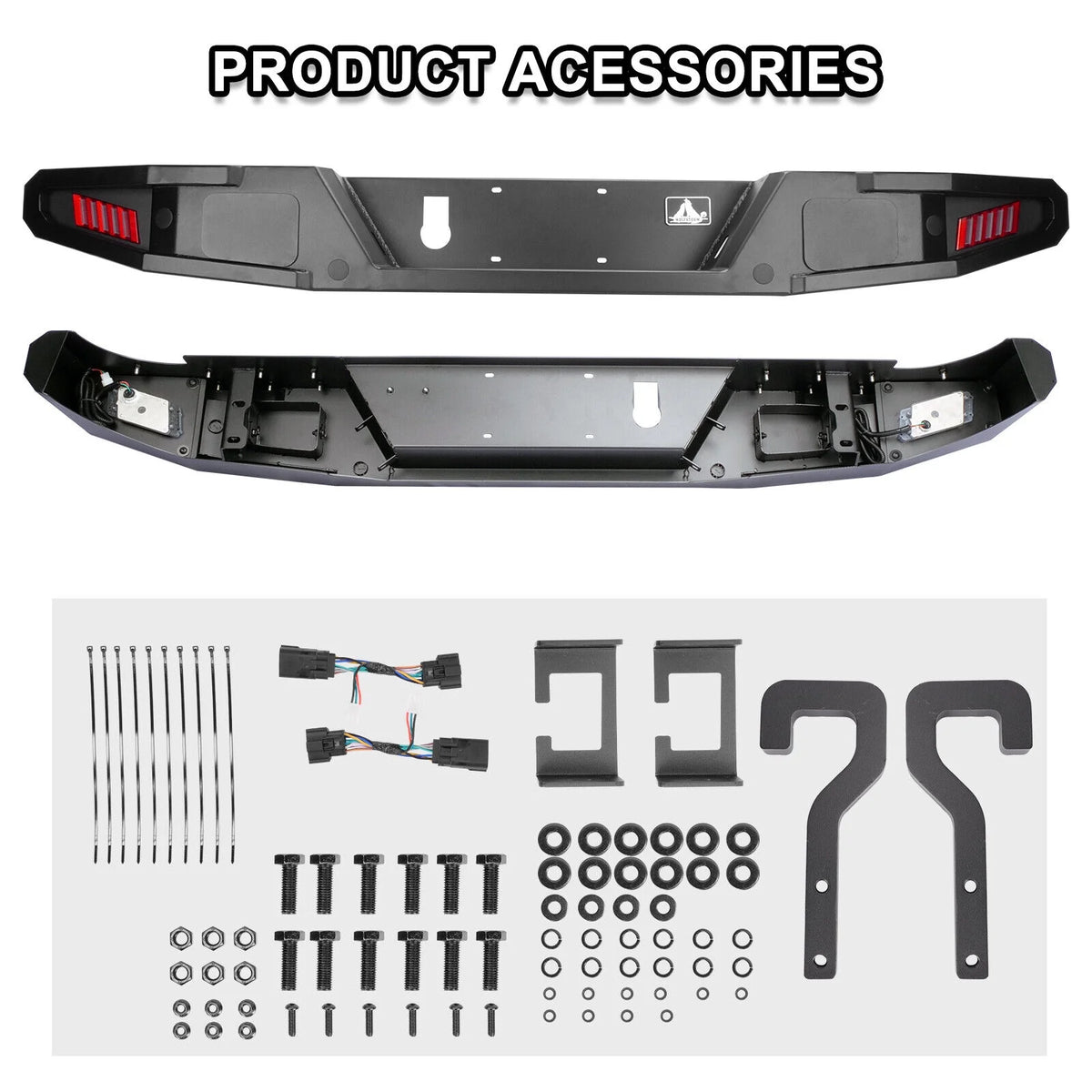 Steel Full Width Rear Bumper with 2 LED Lights D702