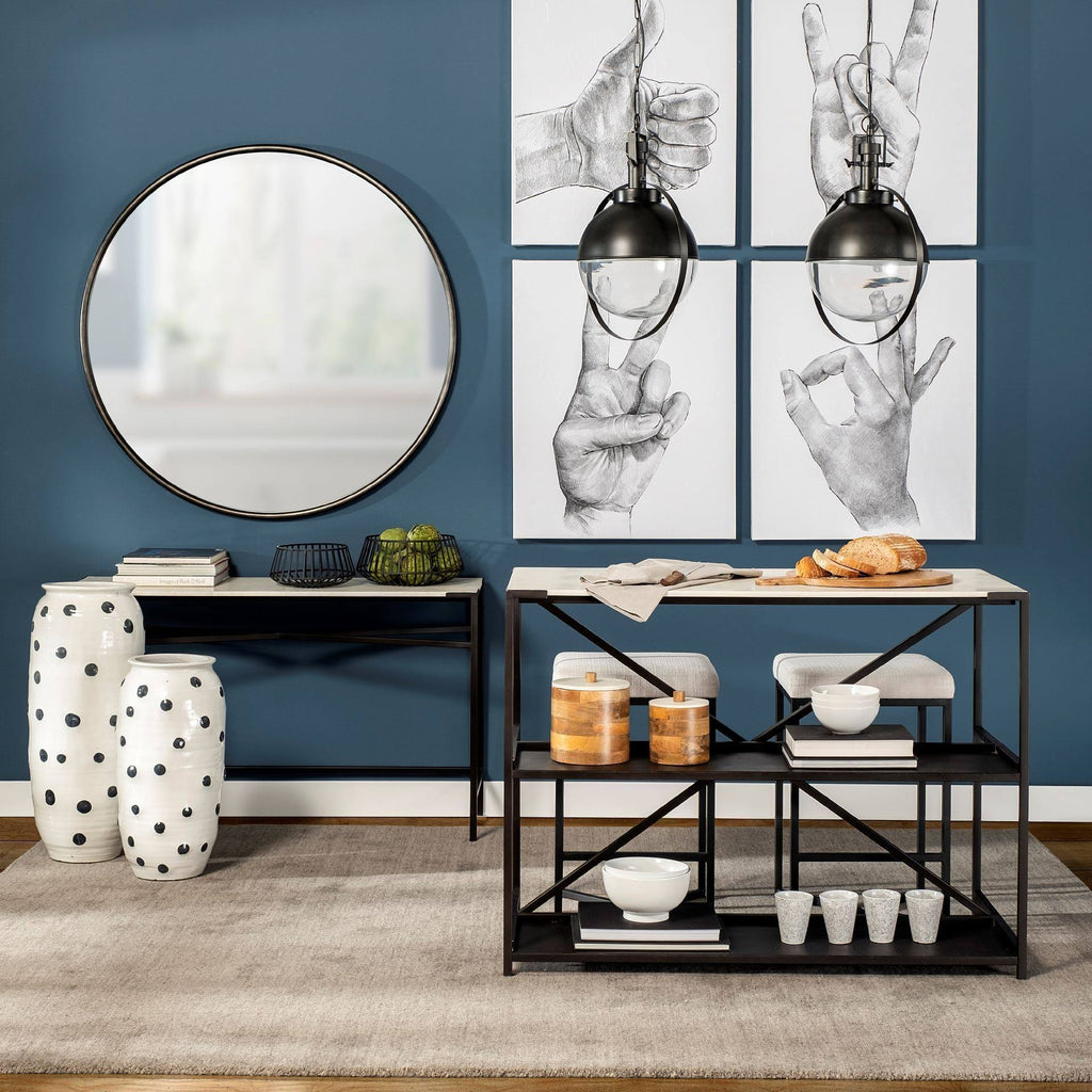 White Marble Top Black Metal Frame Console Table Z438