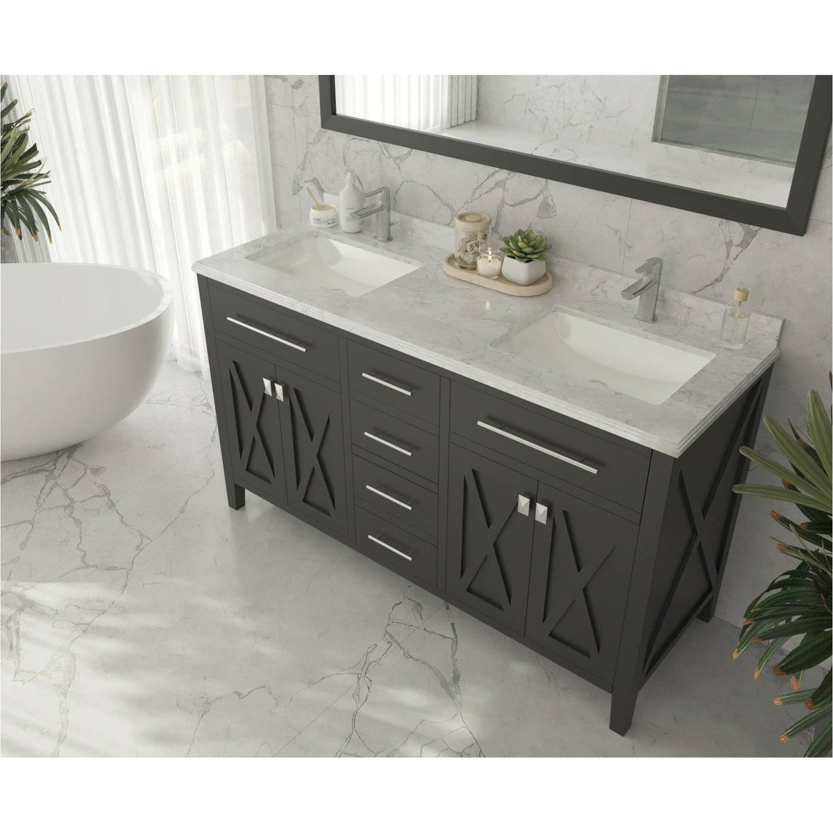 White Carrara Countertop 60 inch Single Hole with Rectangle Sink I5896