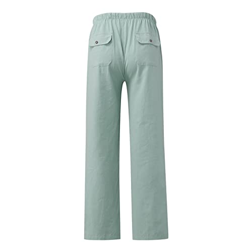 Linen Pants with Pockets Elastic High Waist L110