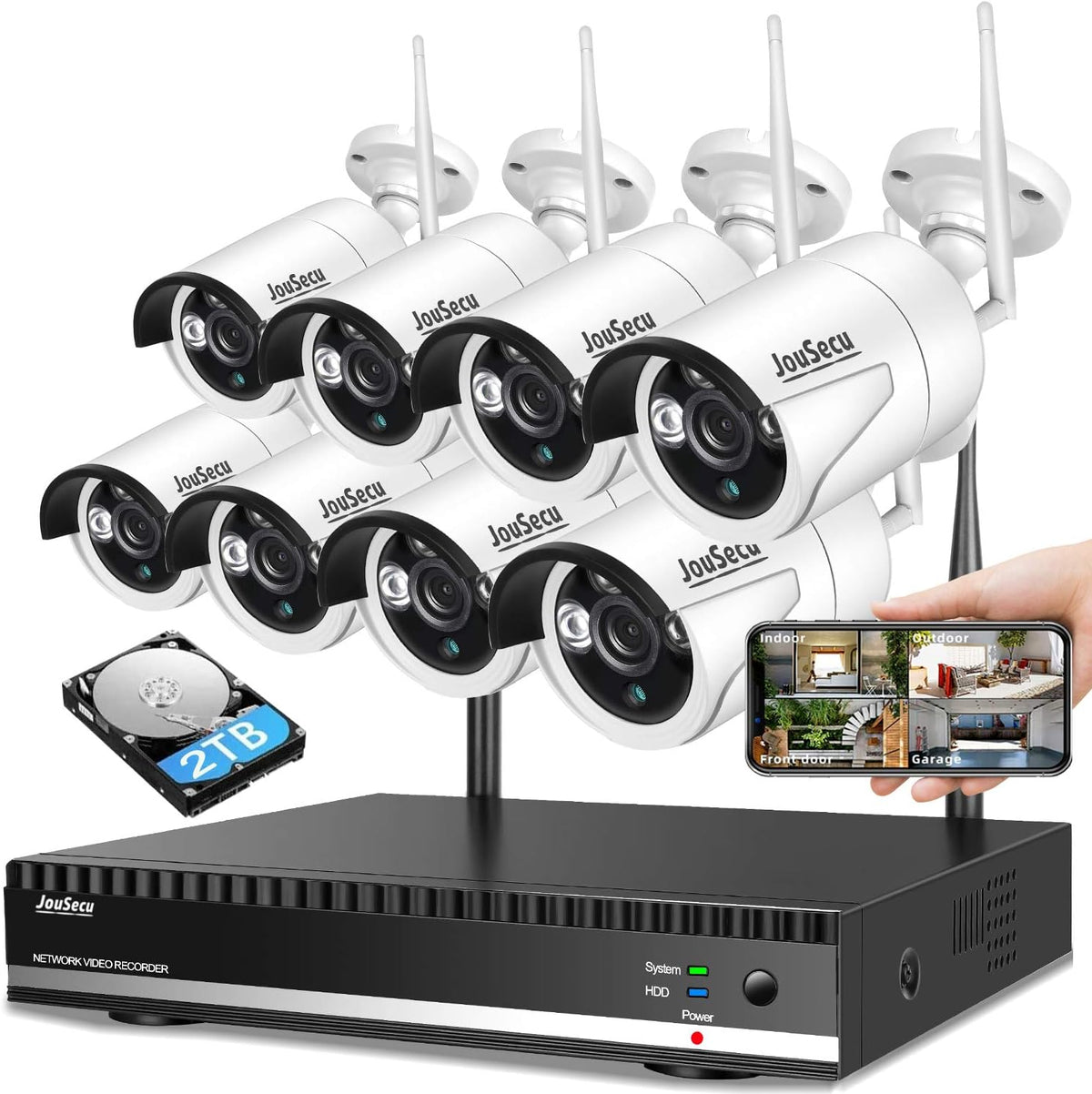 Wireless Security Camera System with 8CH NVR 4Pcs 1080P Night Vision Motion Detection Waterproof V9710