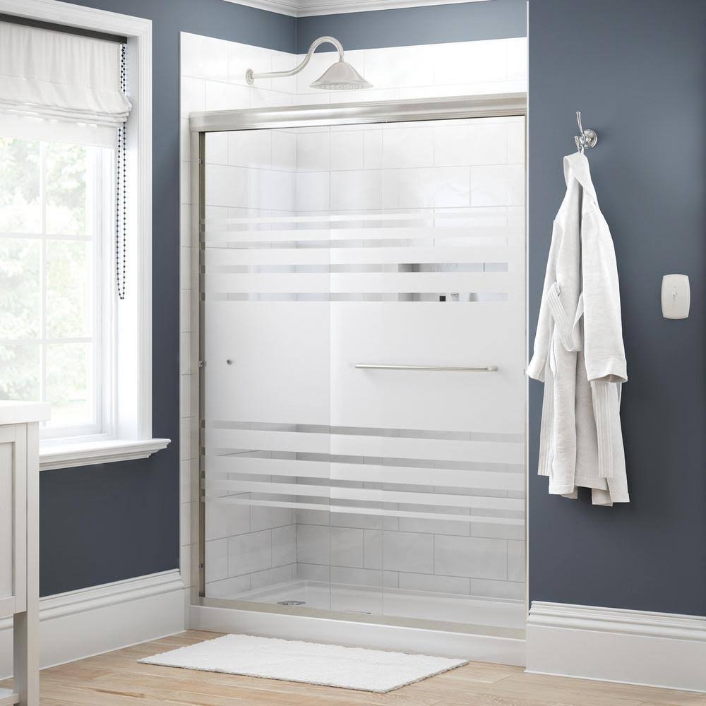 Semi-Frameless Sliding Shower Door in Nickel with Transition Glass R51522