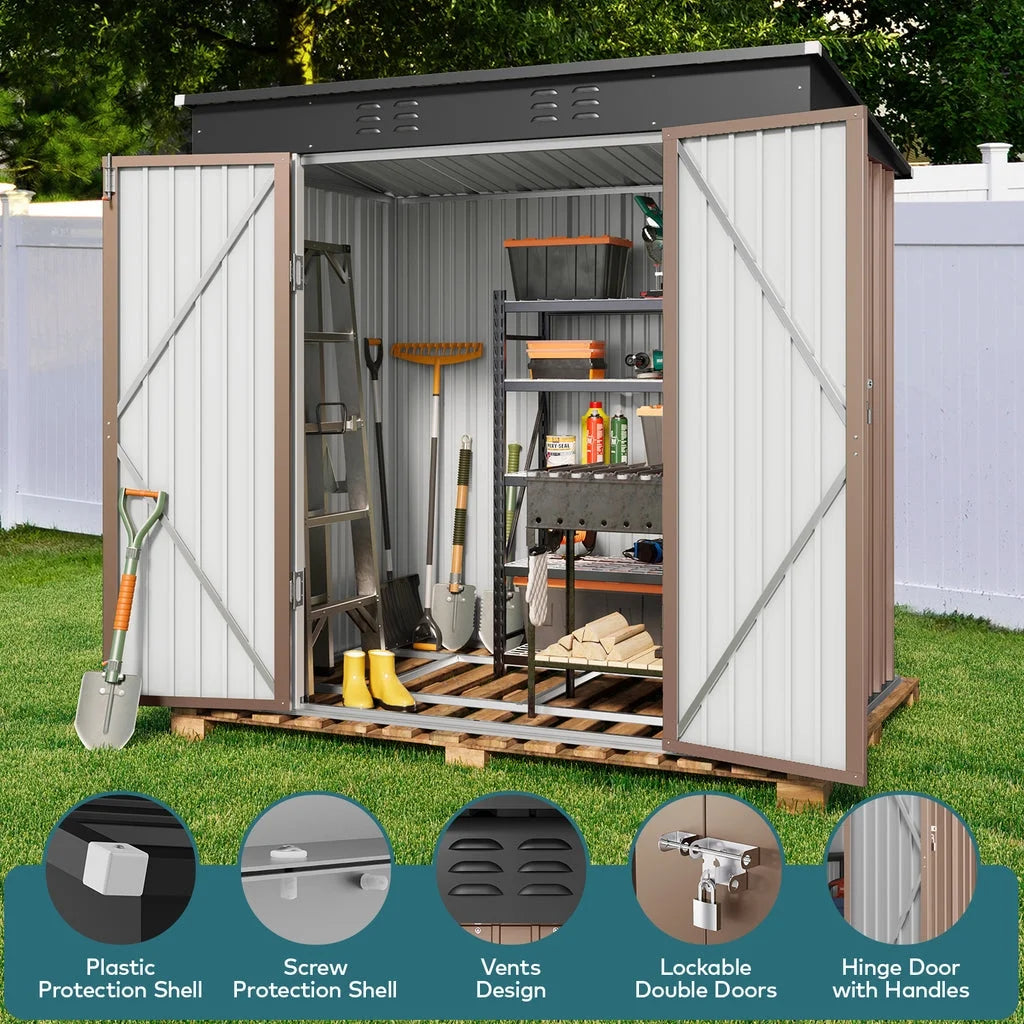 Light Brown Outdoor Storage Shed with Lockable Doors R92069