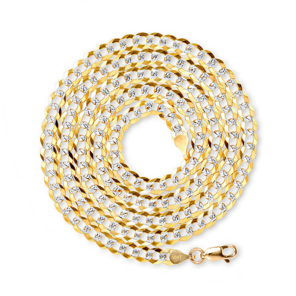 10k Yellow Gold Solid 5mm Cuban Chain Diamond Cut Pave Two Tone Bracelet N159721