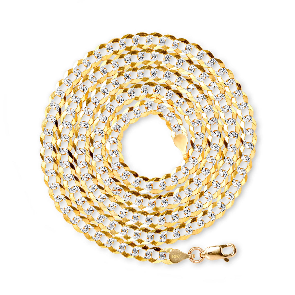 10k Yellow Gold Solid 5mm Cuban Chain Diamond Cut Pave Two Tone Bracelet N159721