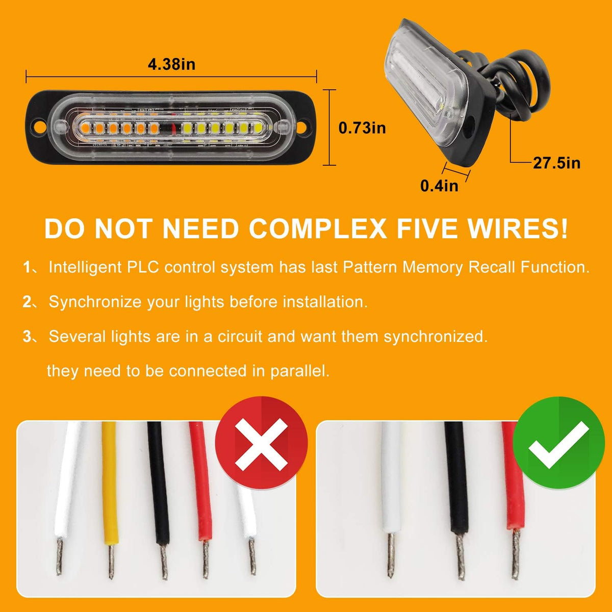 Amber/White Surface Mount Strobe Light Bar (20PCS) Pack of 2 M237
