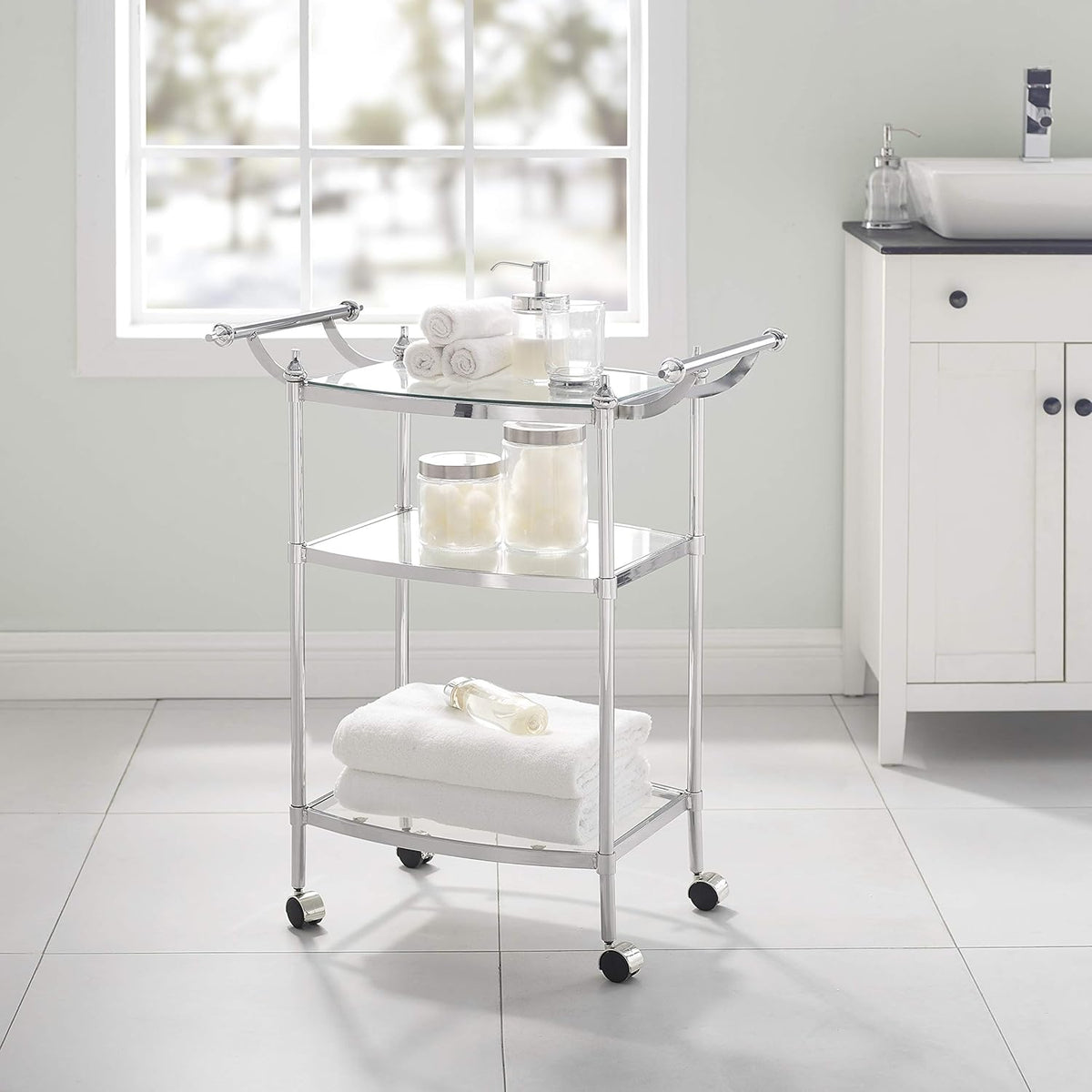 Chrome and Clear Glass Mobile Bar Cart L151