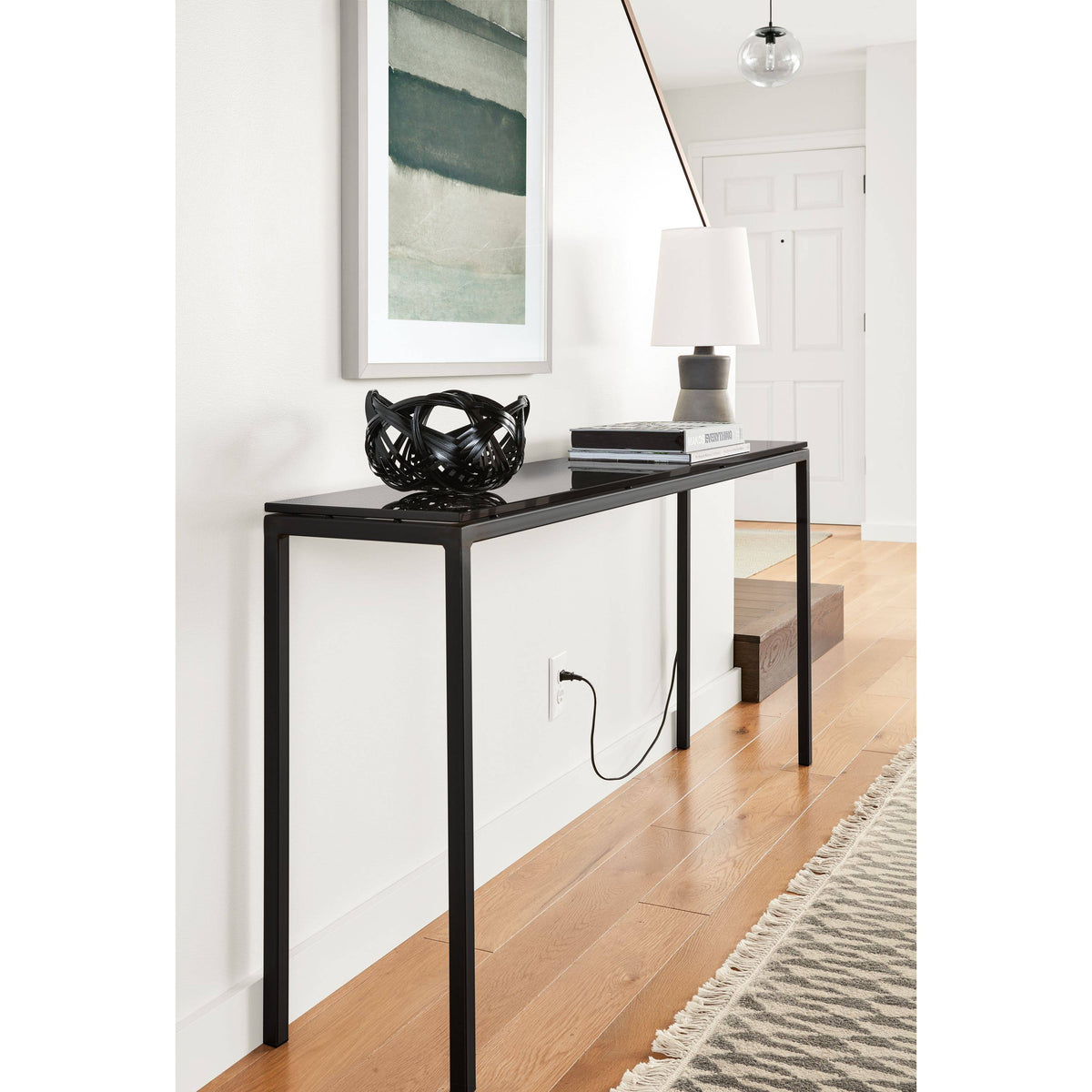 Clear Tempered Glass Console Table with Ocean Blue Base I994