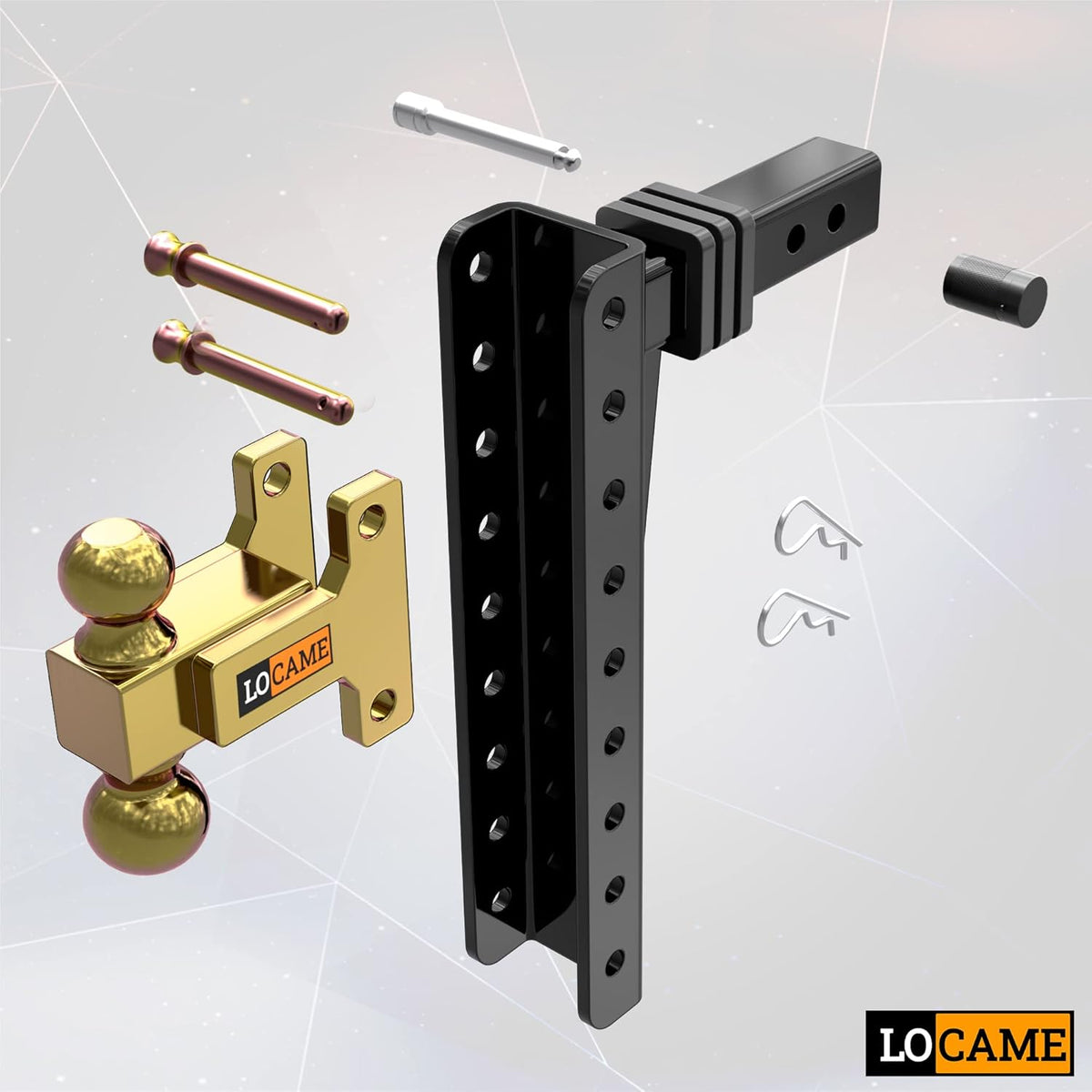 Adjustable Trailer Hitch, 2-Inch Receiver, 13-Inch Drop/Rise, 21000 LBS GTW, Double Pins, Solid Ball Mount V6195