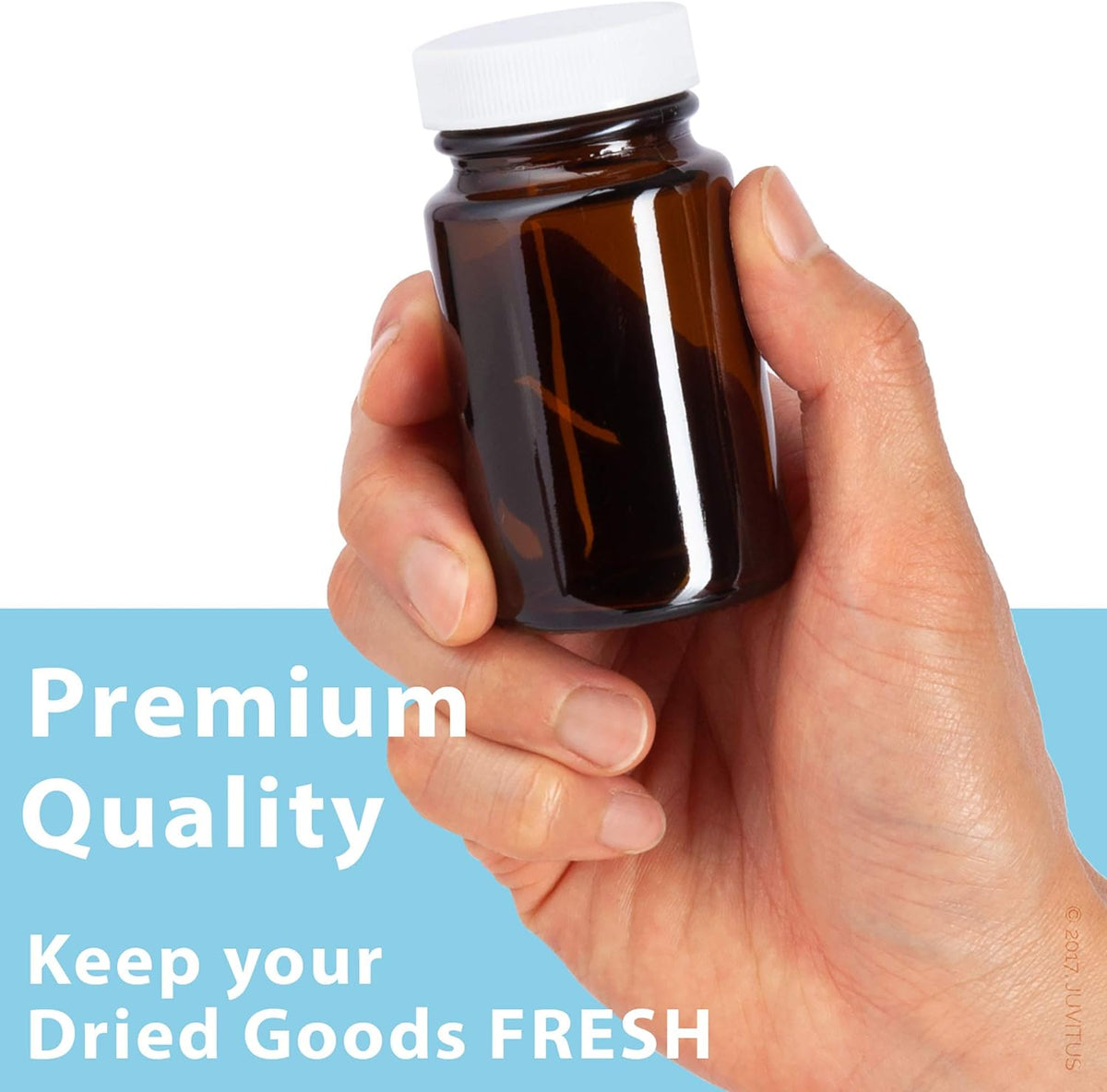 Amber Glass Wide Mouth Packer Bottle With White Ribbed Lid (6 Pack) B3336