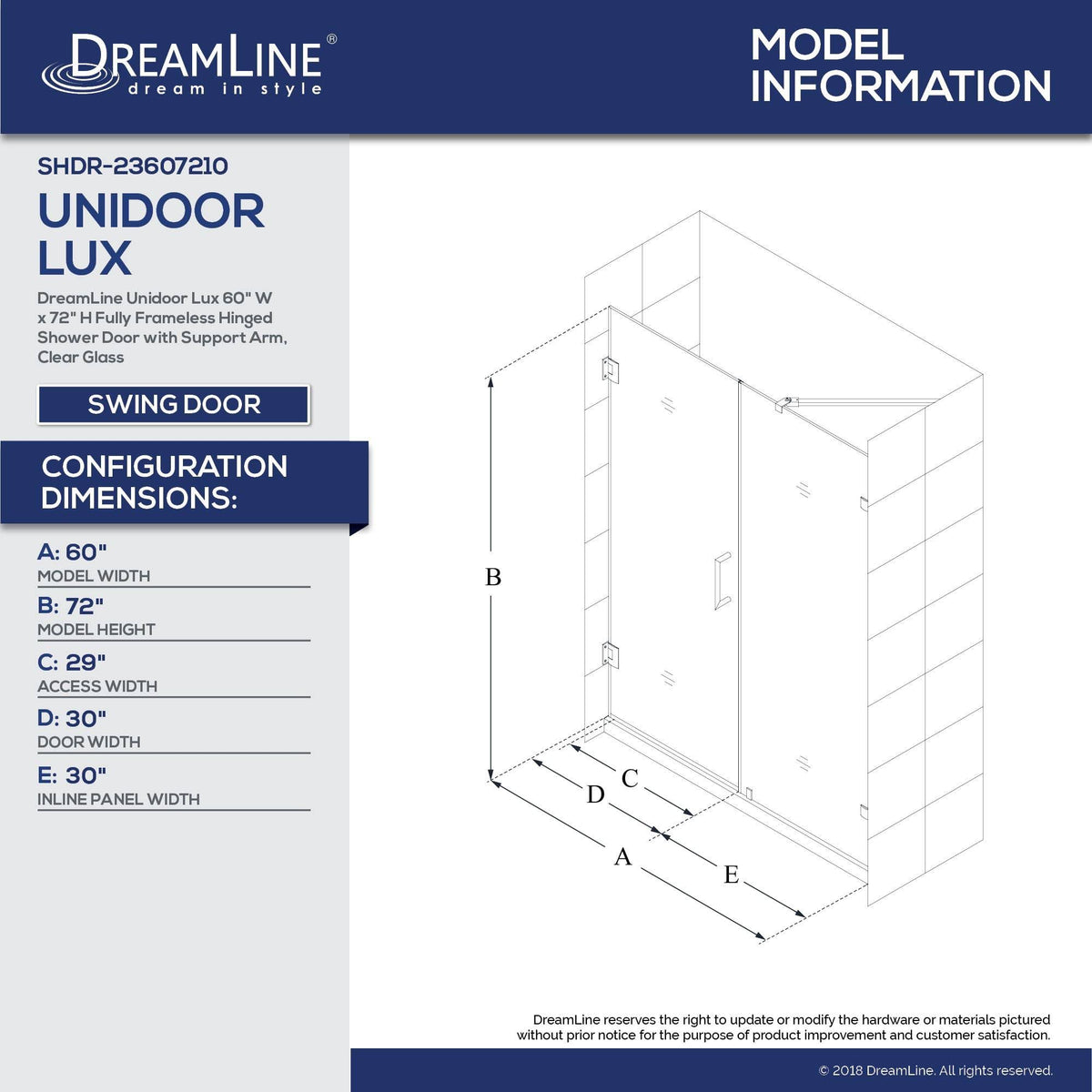 Frameless Hinged Brushed Nickel Shower Door J2004