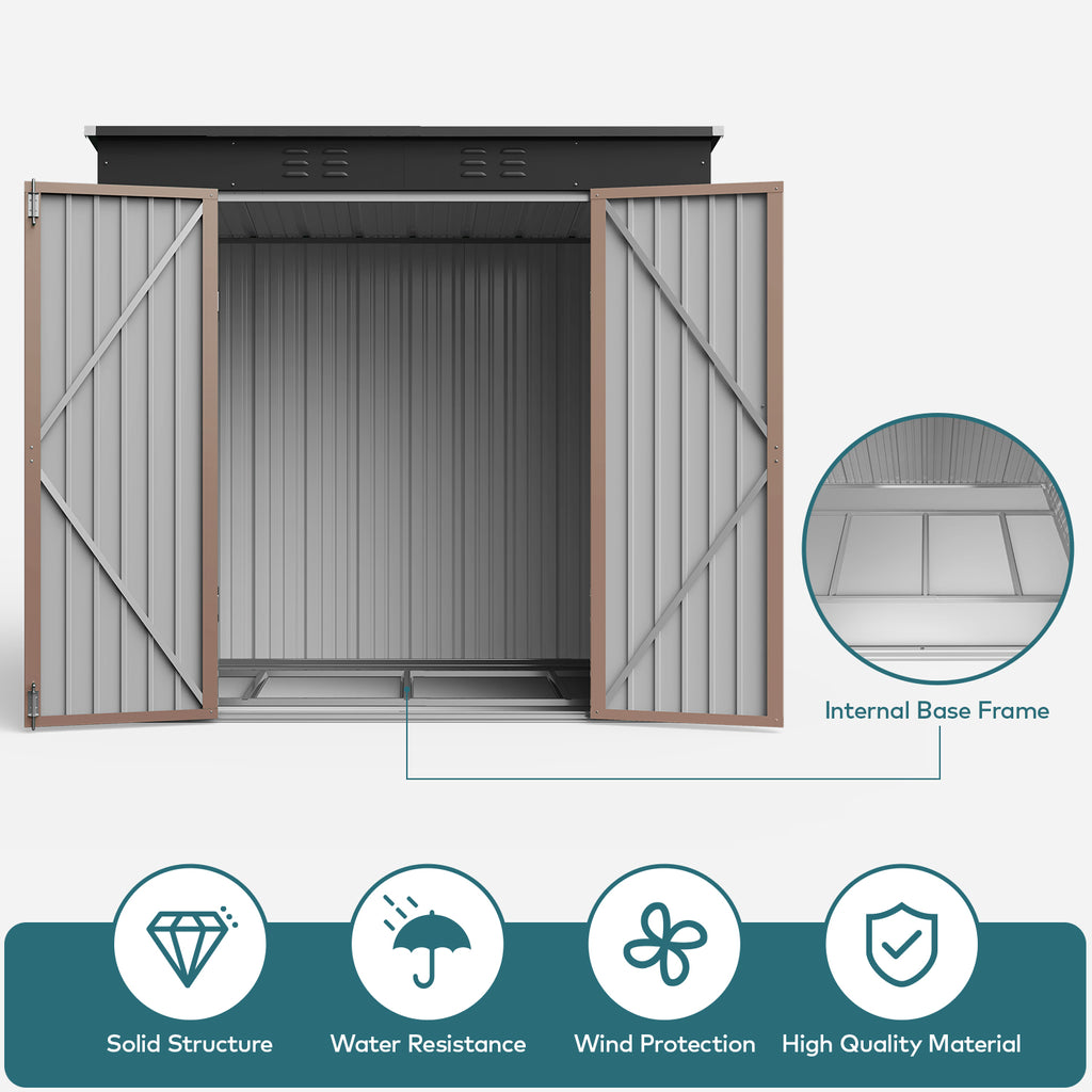 Light Brown Outdoor Storage Shed with Lockable Doors R92069