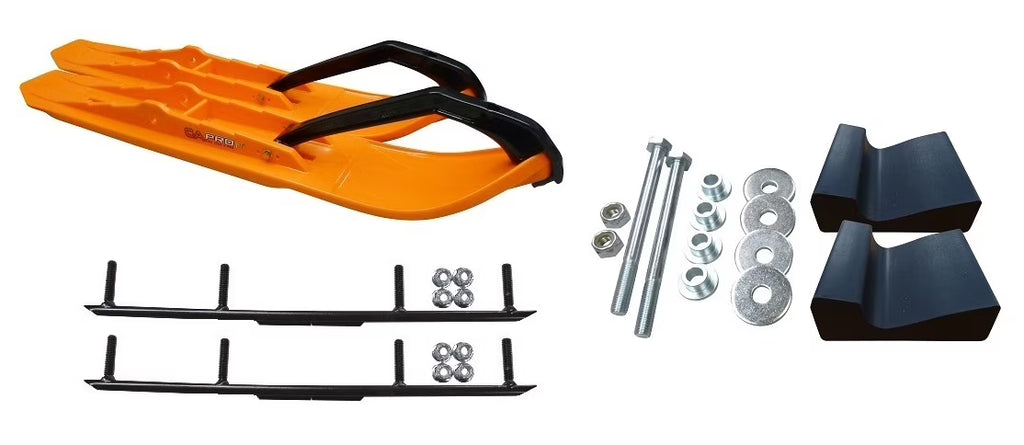 Orange XCS Snowmobile Skis with 4" Round Bars Complete Kit J869
