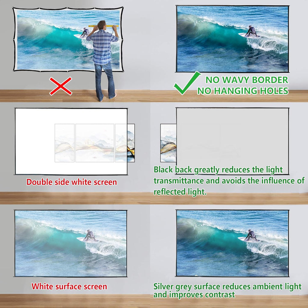Foldable Projector Screen 120 inch 16:9 HD 4K Anti-Crease Black Backing Portable Projection Screen Pack of 2 Z841171