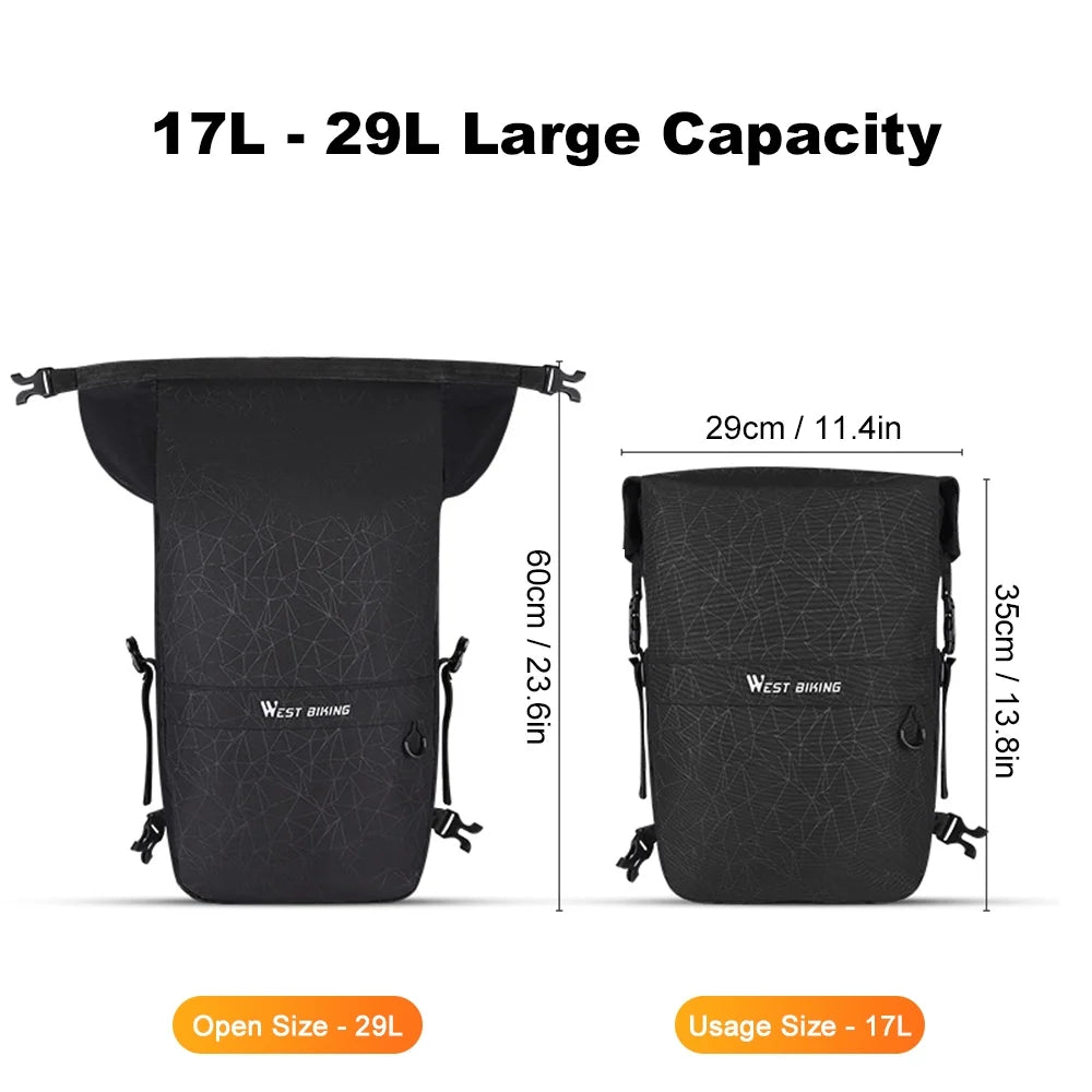 Waterproof Cycling Bike Trunk Bag with Shoulder Straps, 2-in-1 Rear Rack Bag 17L-29L I839