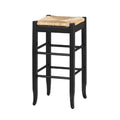 Beige and Black Woven Wooden Frame Barstool with Saber Legs J4333