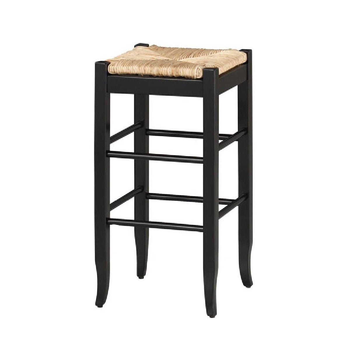 Beige and Black Woven Wooden Frame Barstool with Saber Legs J4333
