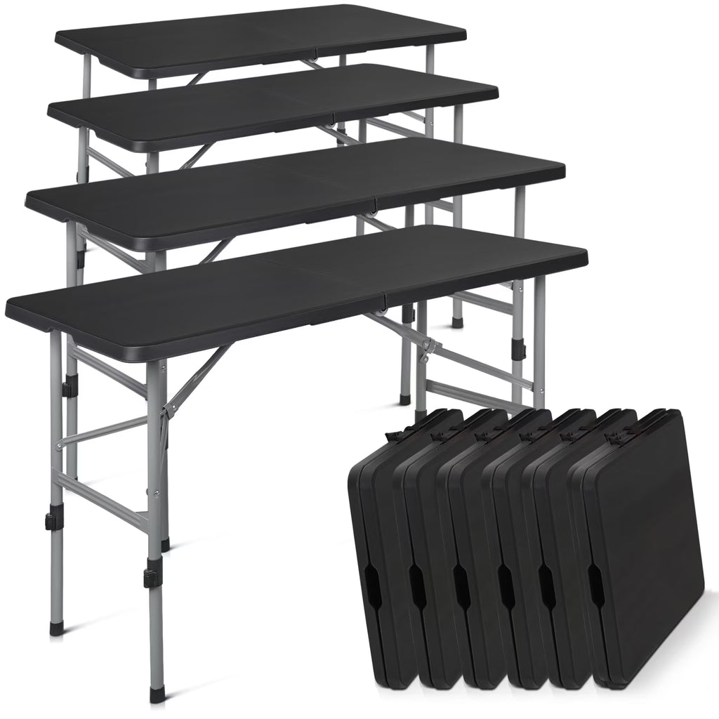 10 Pieces Plastic Folding Card Table with Carrying Handle, Black C35160