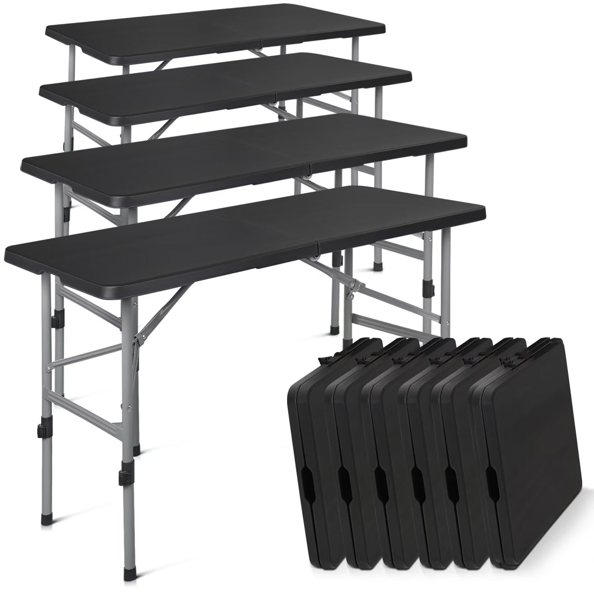 10 Pieces Plastic Folding Card Table with Carrying Handle, Black C35160
