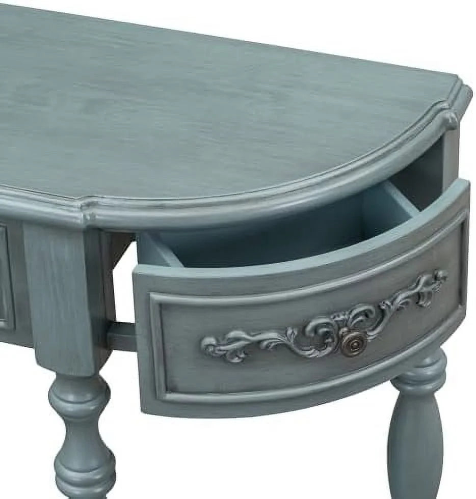 White Retro Curved Console Table with 2 Top Drawers and Solid Wooden Frame K302