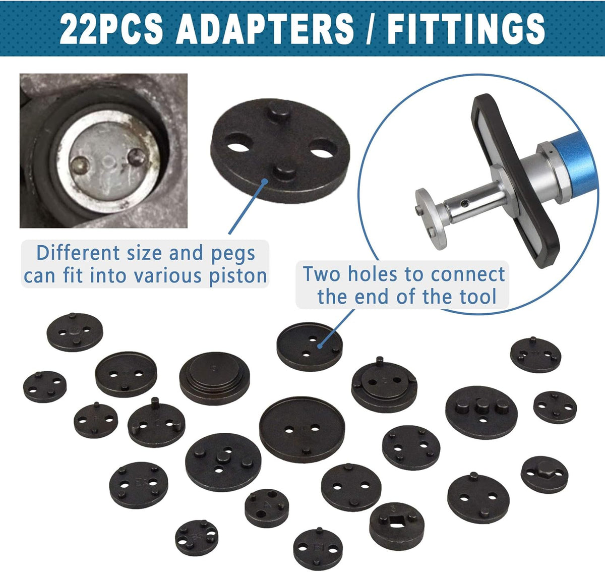 23PCS Pneumatic Brake Caliper Wind Back Tool Kit with Adapters X2897