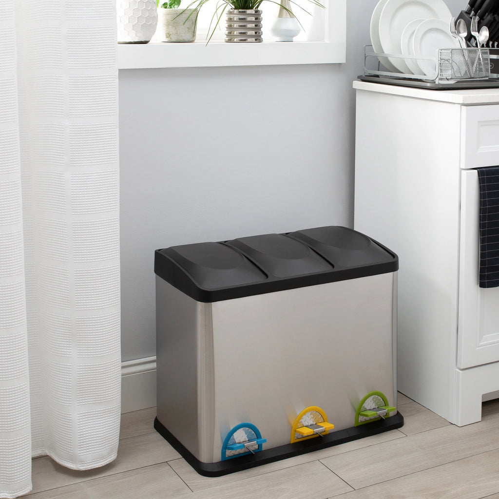 45 Liter 3 Compartment Stainless Recycle Bin I8951