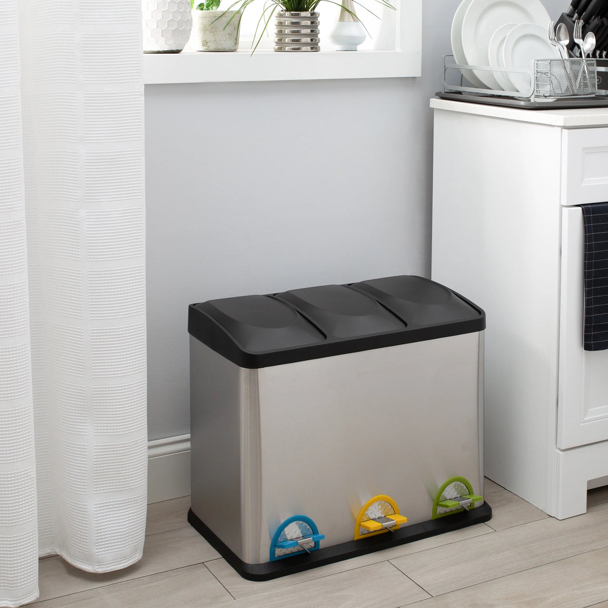 45 Liter 3 Compartment Stainless Recycle Bin I8951
