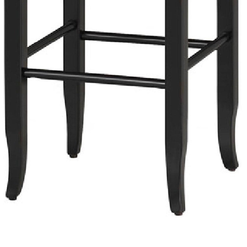 Beige and Black Woven Wooden Frame Barstool with Saber Legs J4333