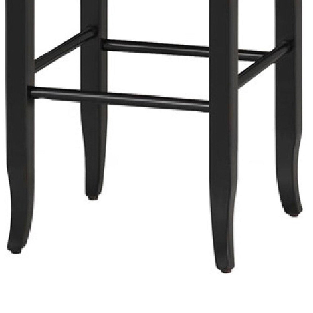 Beige and Black Woven Wooden Frame Barstool with Saber Legs J4333