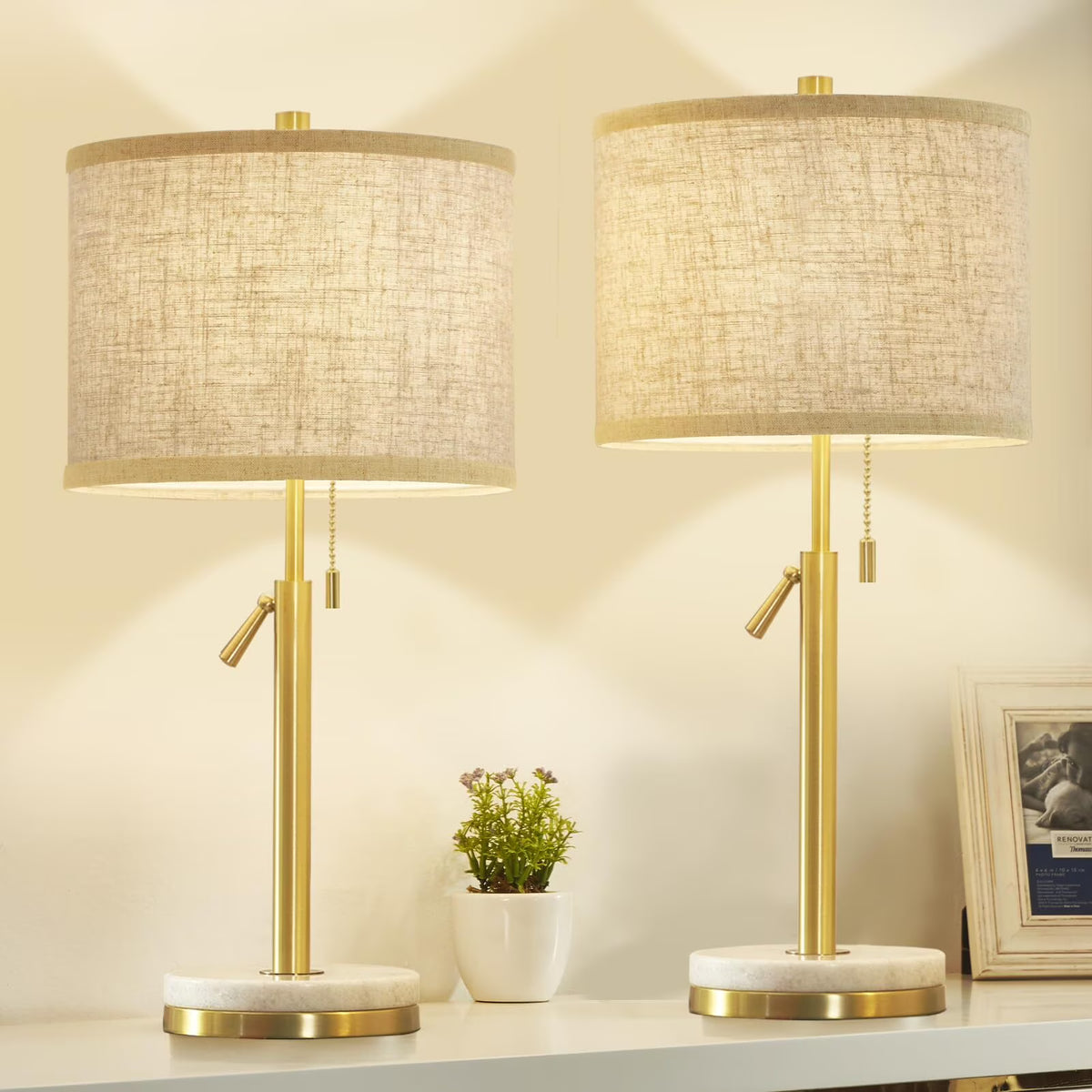 Marble Table Lamps Set of 2 with Pull Chain P156