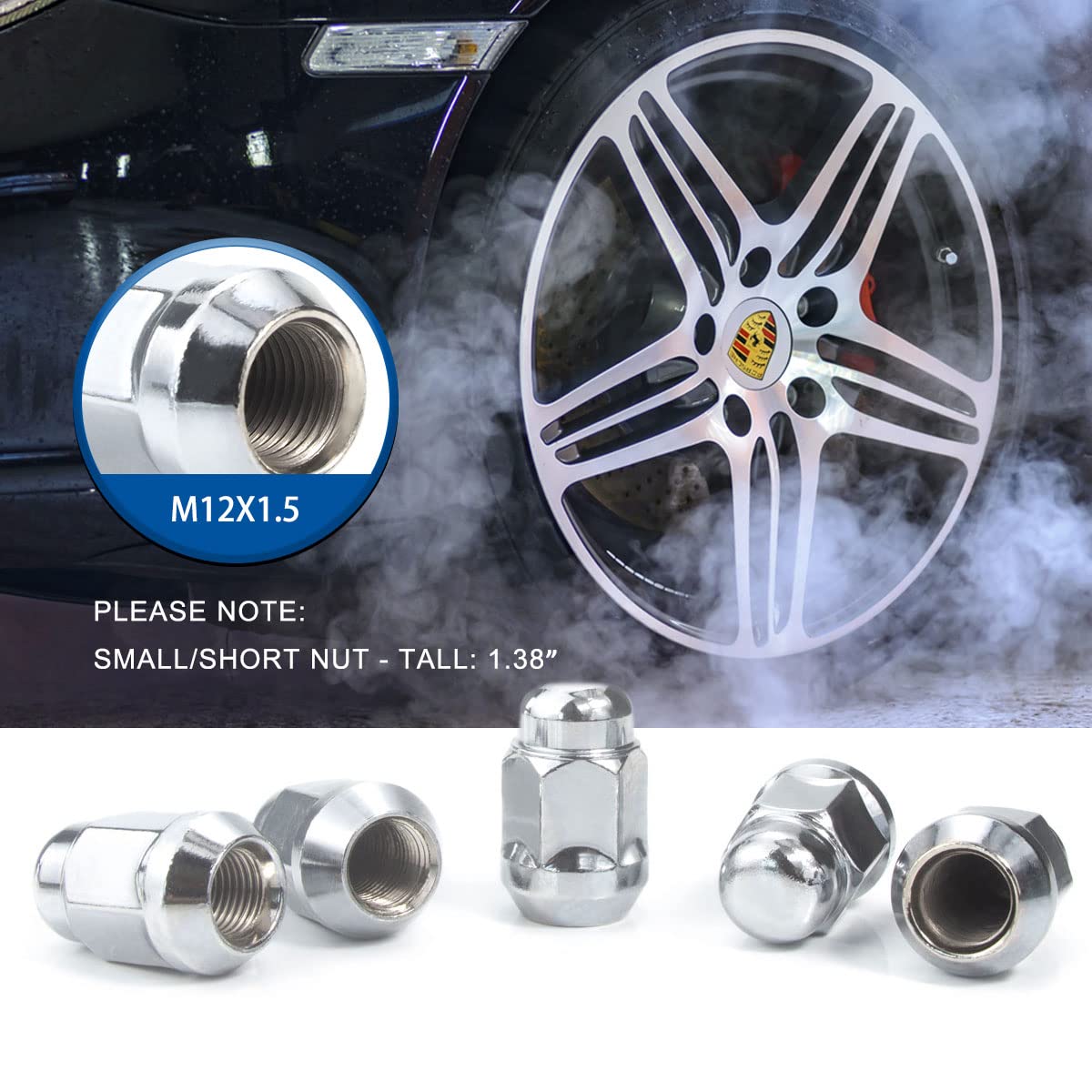 M12x1.5 Chrome Closed End Bulge Acorn Lug Nuts 20 Pack R76539