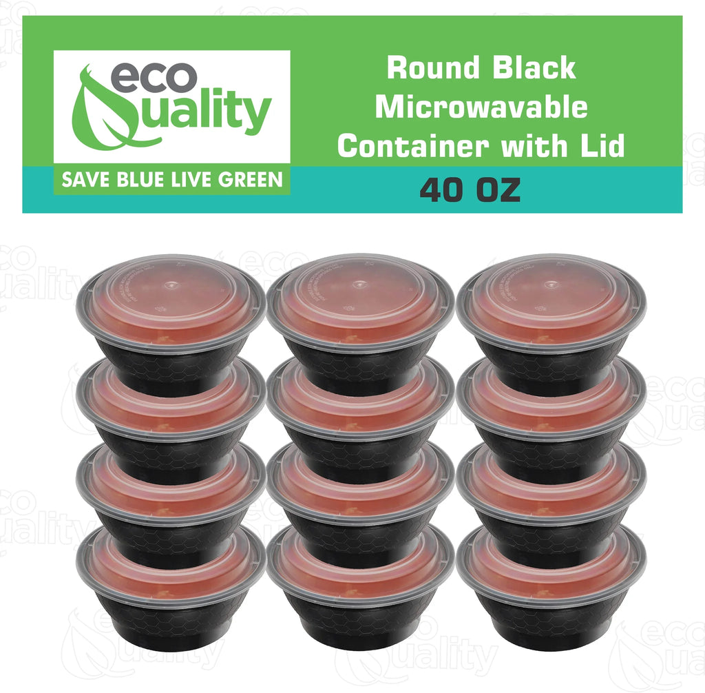50 Pack 40 oz Black Round Meal Prep Containers with Lids H4202