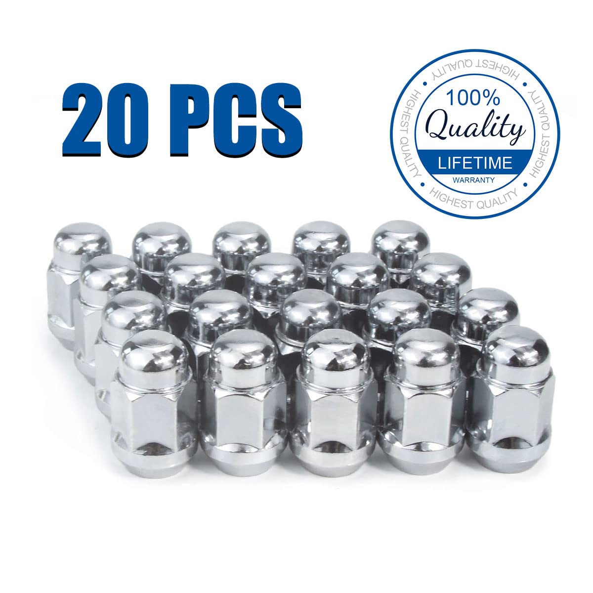 M12x1.5 Chrome Closed End Bulge Acorn Lug Nuts 20 Pack R76539