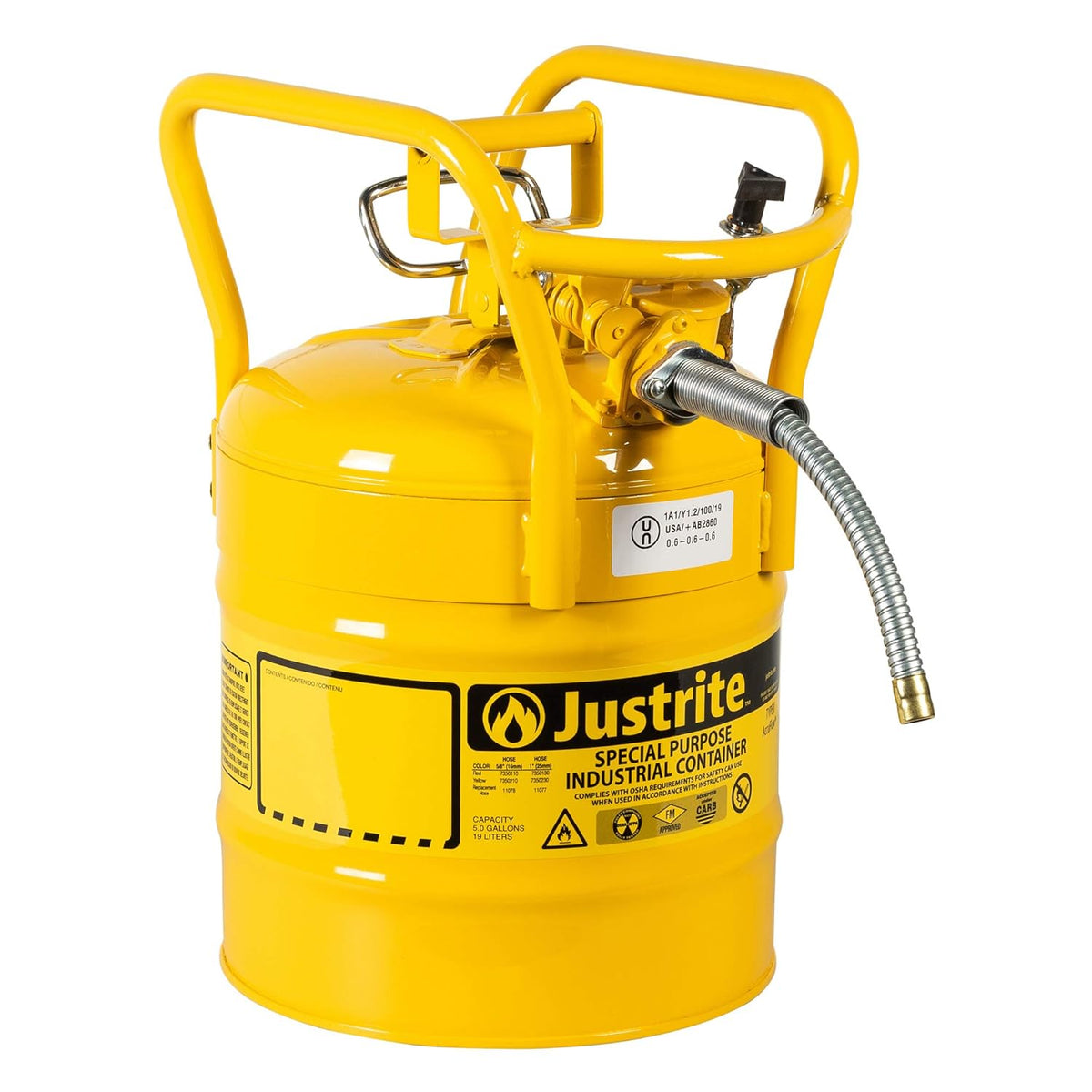 Yellow Galvanized Steel Safety Can with Flexible Spout, 5 Gallon Capacity E41020
