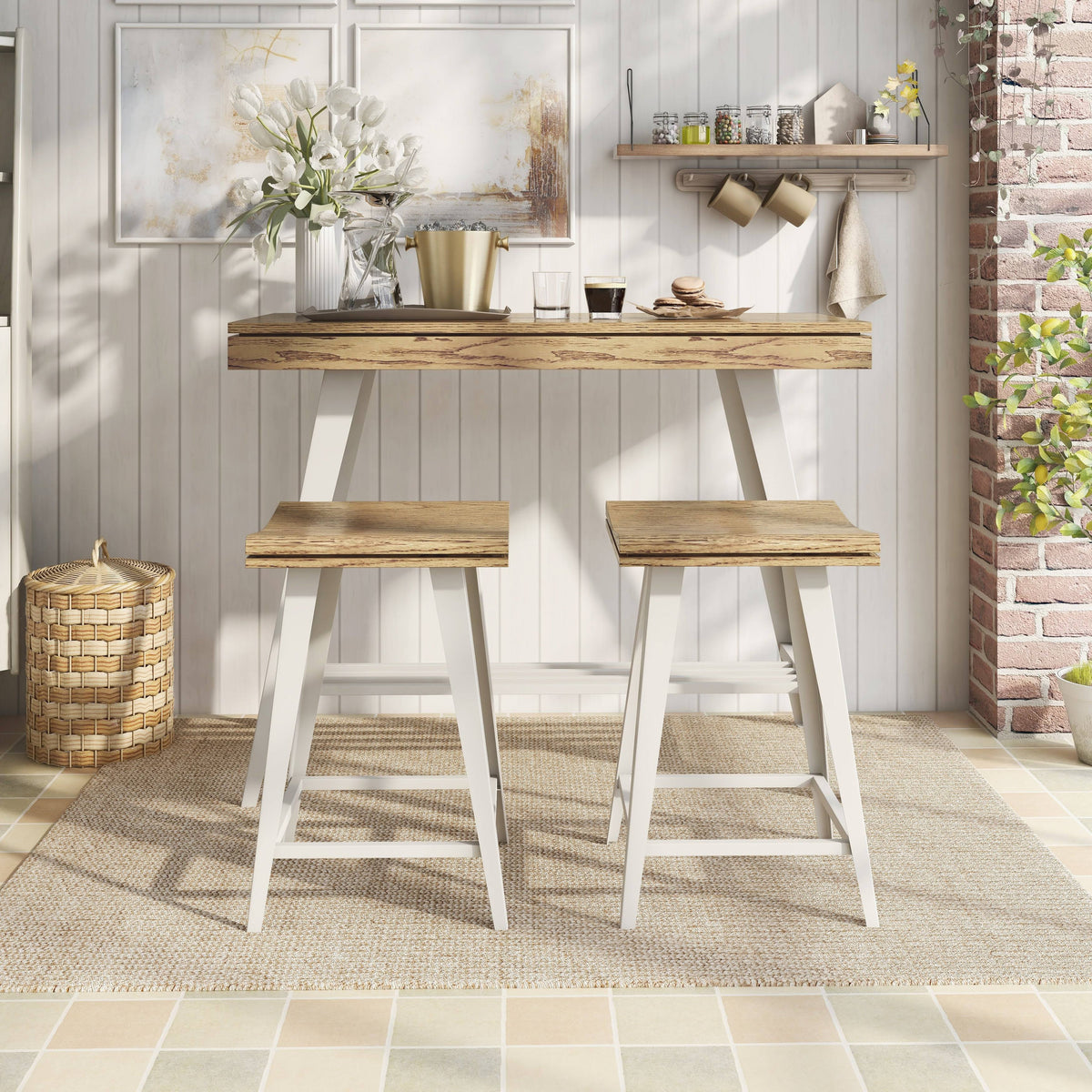 3-Piece Counter Height Table Set Dark Oak X482