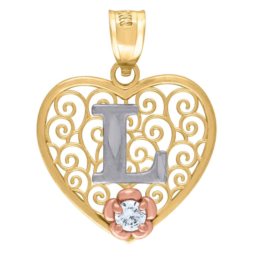 Tri color Gold Love Heart Letter Pendant Necklace G394
