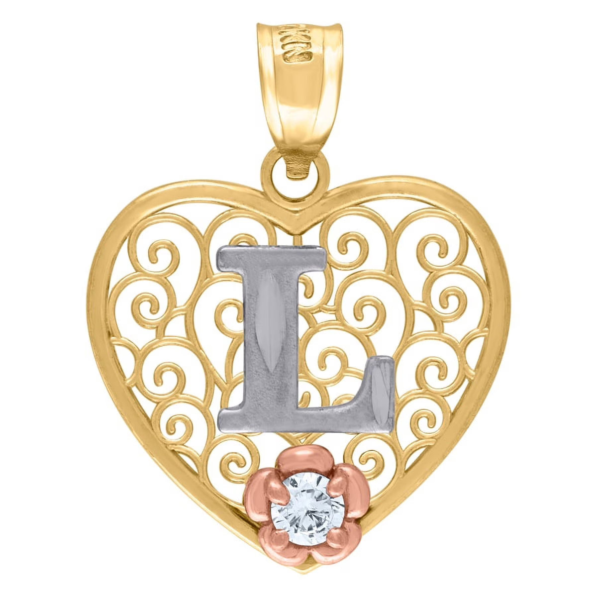 Tri color Gold Love Heart Letter Pendant Necklace G394